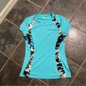 FILA SPORT Turquoise Printed Inset Workout Tee Women’s Size S